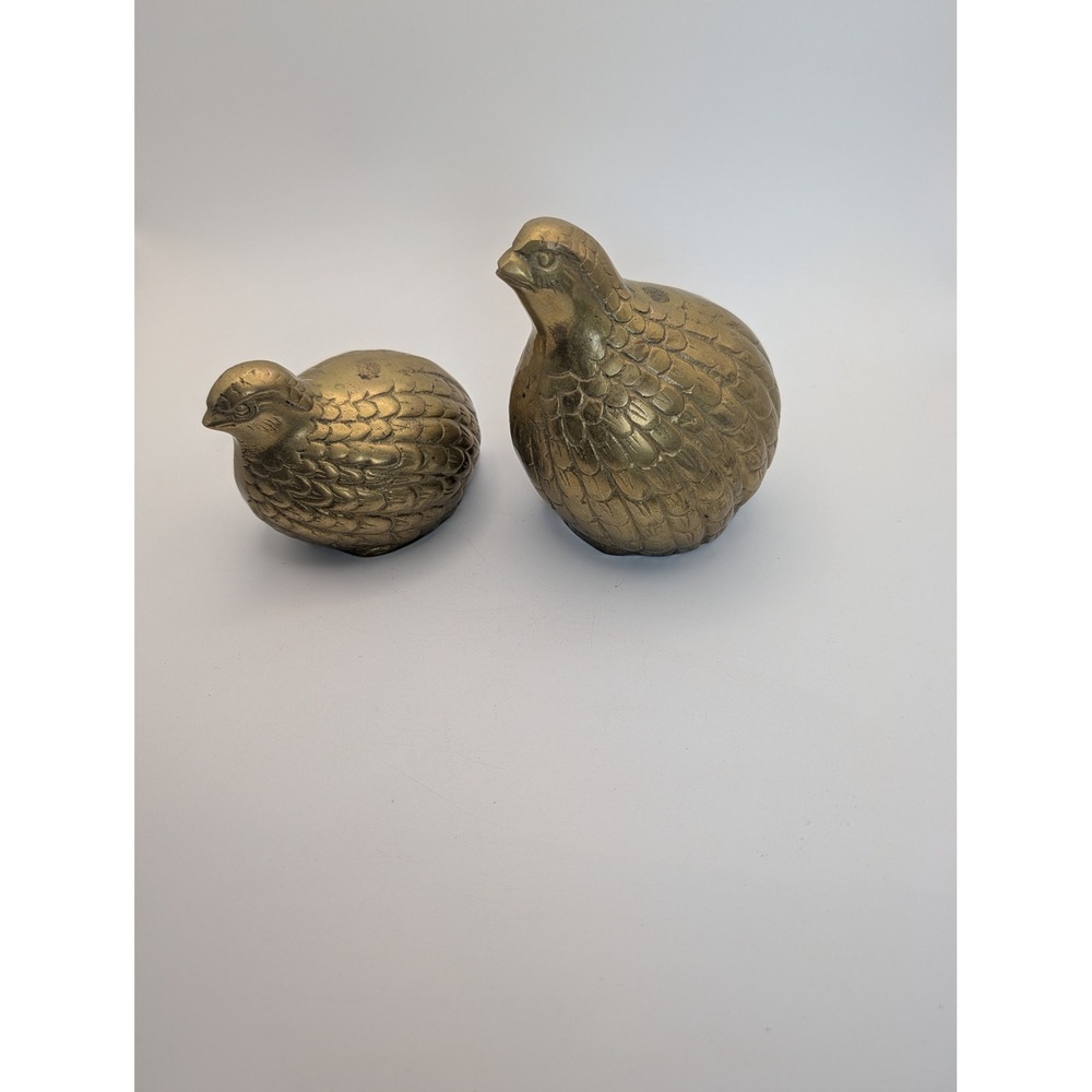 Vintage Solid Brass Quail Figurines Set of 2 Mid Century Bird Statues Gold Tone
